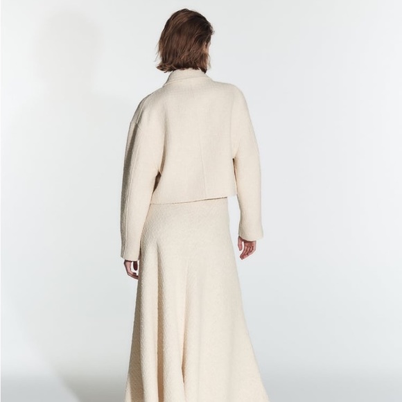 Zara Ecru Textured Weave Bomber Jacket - Picture 14 of 17